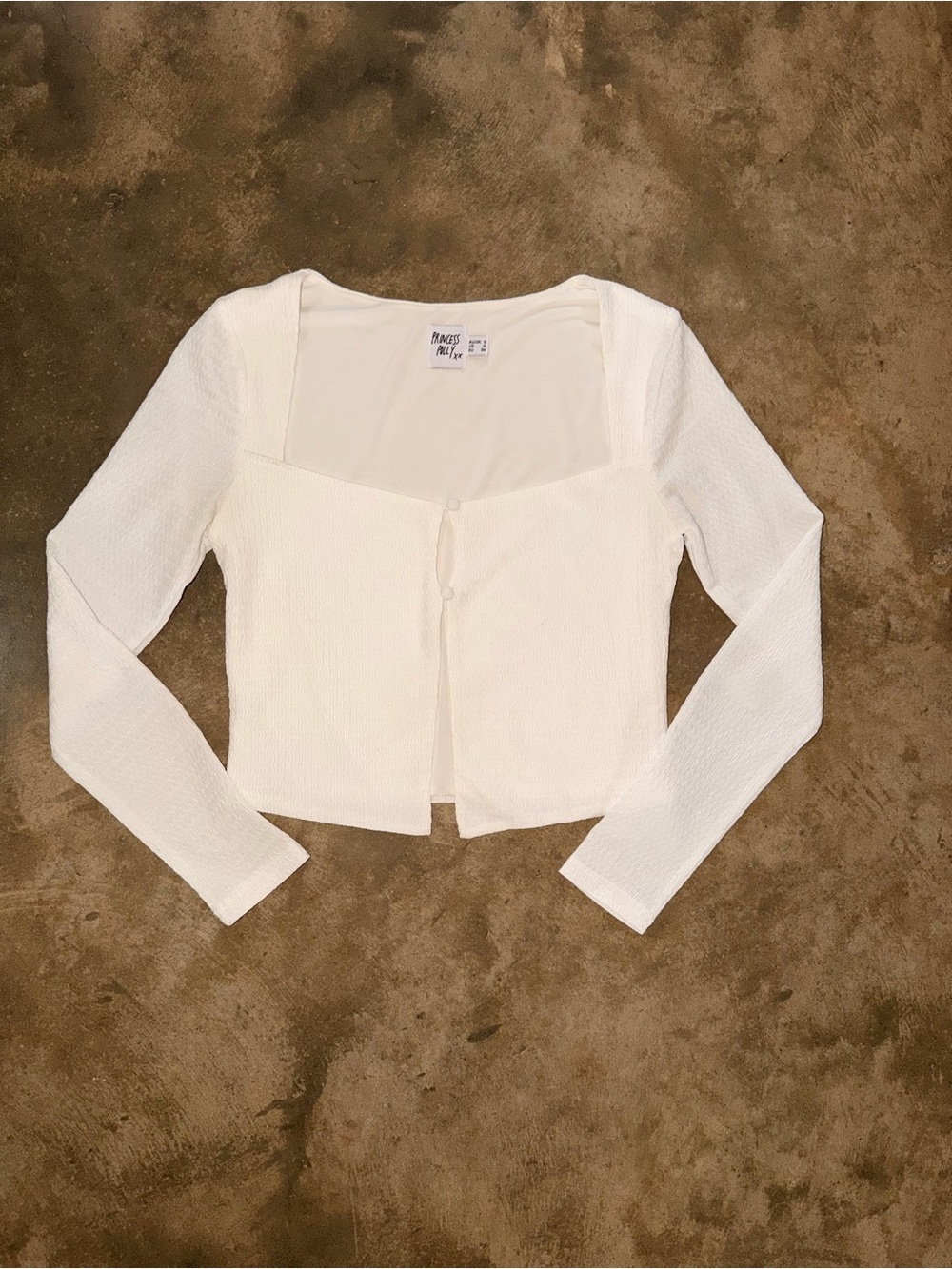 Princess Polly White Square Neck Crop Top Long Sleeve NWOT Size 4 Cardigan